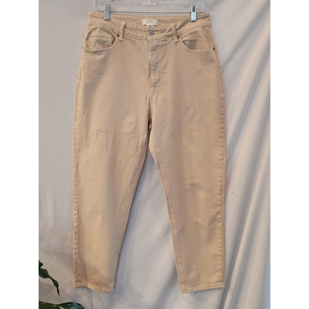 H&M Beige High Waisted Mom Jeans Tan Tapered Leg Denim‎ Pants Womens Size 12